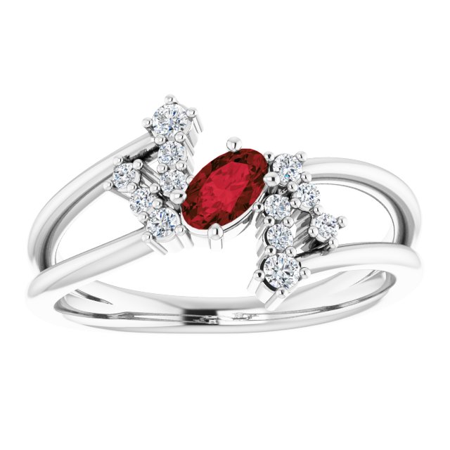 Oval Mozambique Garnet & Diamond Accented Ring in White Gold