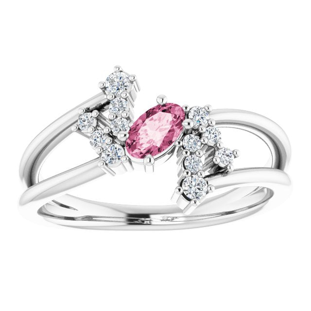 Oval Pink Tourmaline & Diamond Accented Ring in White Gold