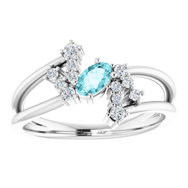 Oval Blue Zircon Accented Ring with Diamond Accents in Platinum