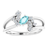 Oval Blue Zircon Accented Ring with Diamond Accents in Platinum
