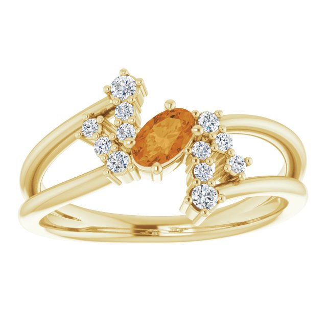 Oval Citrine Accented Ring with Diamond Accents in Yellow Gold