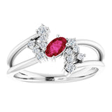 Oval Ruby Accented Ring with Diamond Accents in Platinum