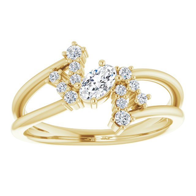 Oval White Sapphire & Diamond Accented Ring in Yellow Gold