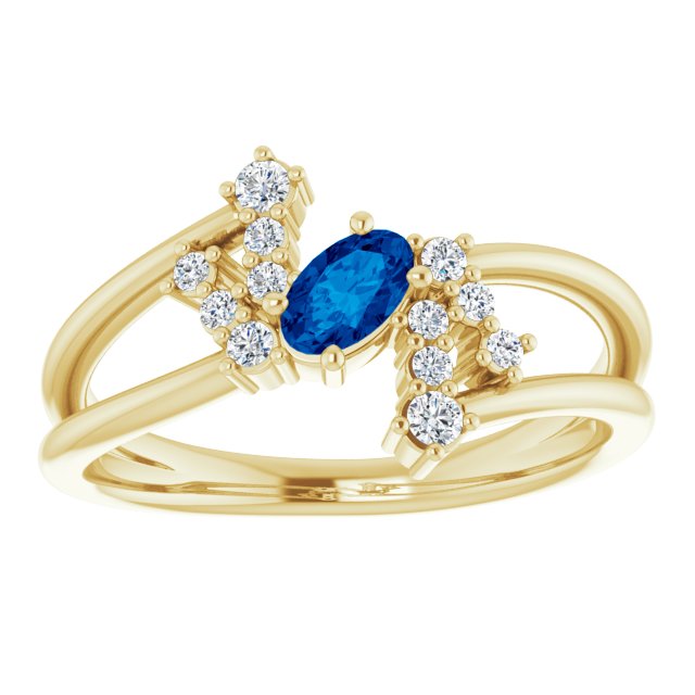 Oval Blue Sapphire & Diamond Accented Ring in Yellow Gold