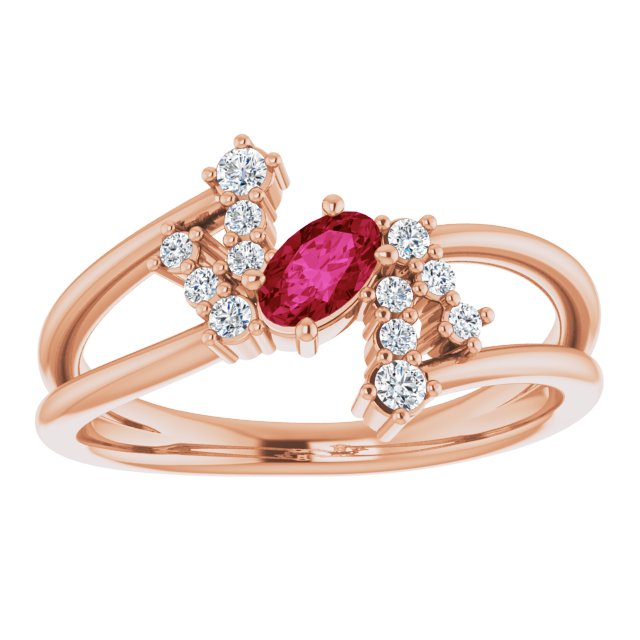 Oval Ruby Accented Ring with Diamond Accents in Rose Gold