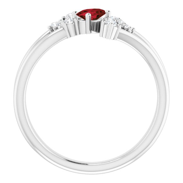 Oval Mozambique Garnet Accented Ring with Diamond Accents in Platinum