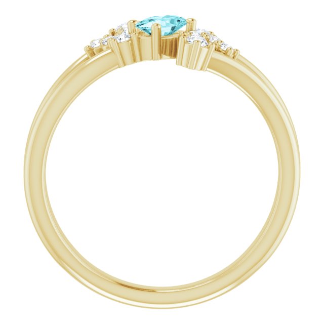 Oval Blue Zircon Accented Ring with Diamond Accents in Yellow Gold