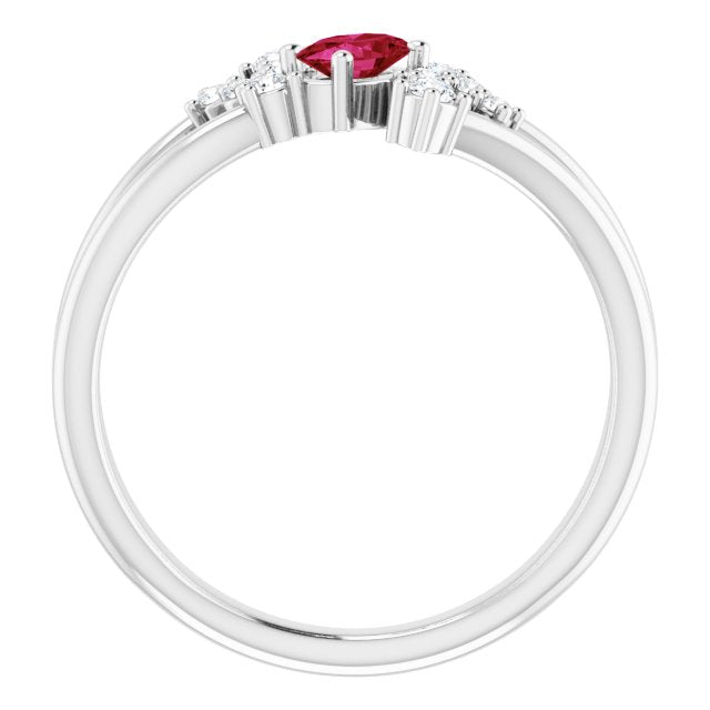 Oval Ruby Accented Ring with Diamond Accents in Platinum