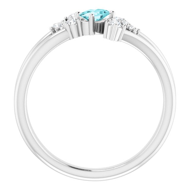 Oval Blue Zircon Accented Ring with Diamond Accents in Platinum