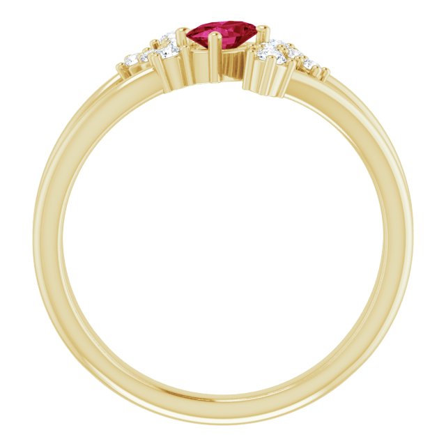 Oval Ruby Accented Ring with Diamond Accents in Yellow Gold