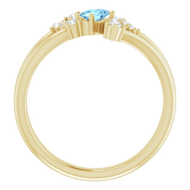 Oval Aquamarine Accented Ring with Diamond Accents in Yellow Gold