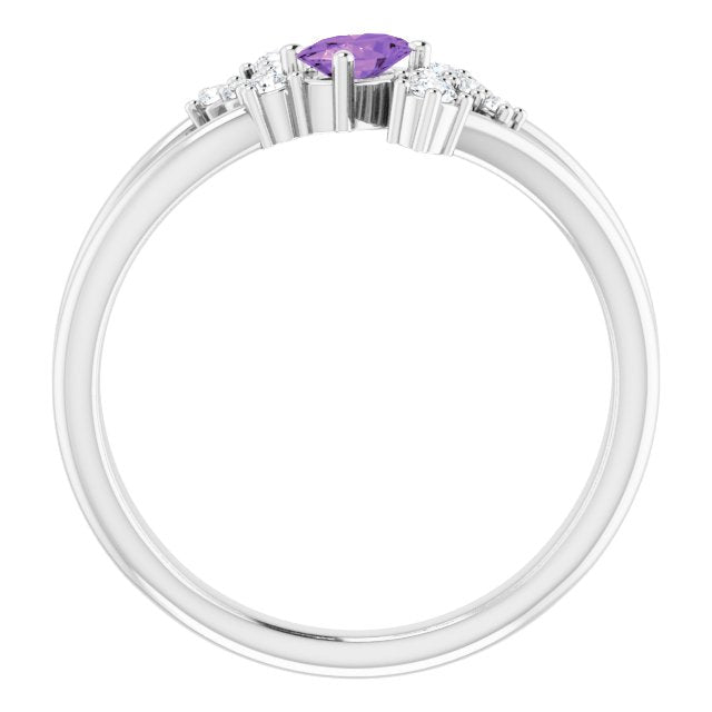 Oval Amethyst Accented Ring with Diamond Accents in Platinum