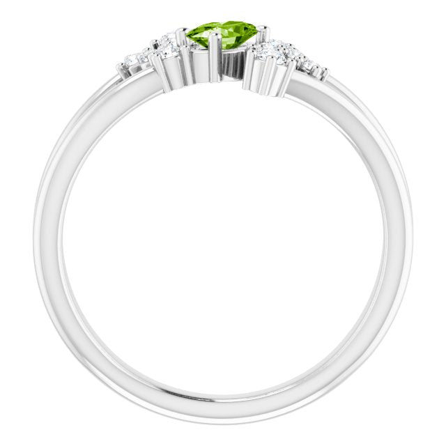 Oval Peridot Accented Ring with Diamond Accents in White Gold