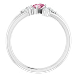 Oval Pink Tourmaline Accented Ring with Diamond Accents in Platinum
