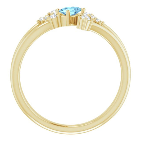 Oval Aquamarine Accented Ring with Diamond Accents in Yellow Gold
