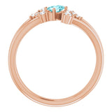 Oval Blue Zircon Accented Ring with Diamond Accents in Rose Gold