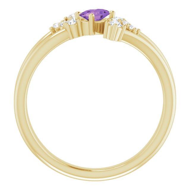 Oval Amethyst Accented Ring with Diamond Accents in Yellow Gold