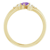 Oval Amethyst Accented Ring with Diamond Accents in Yellow Gold