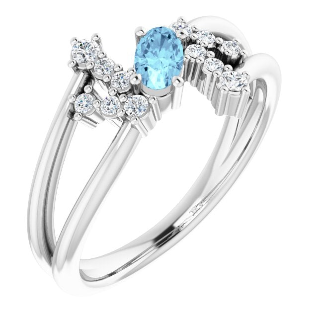 Oval Aquamarine Accented Ring with Diamond Accents in White Gold