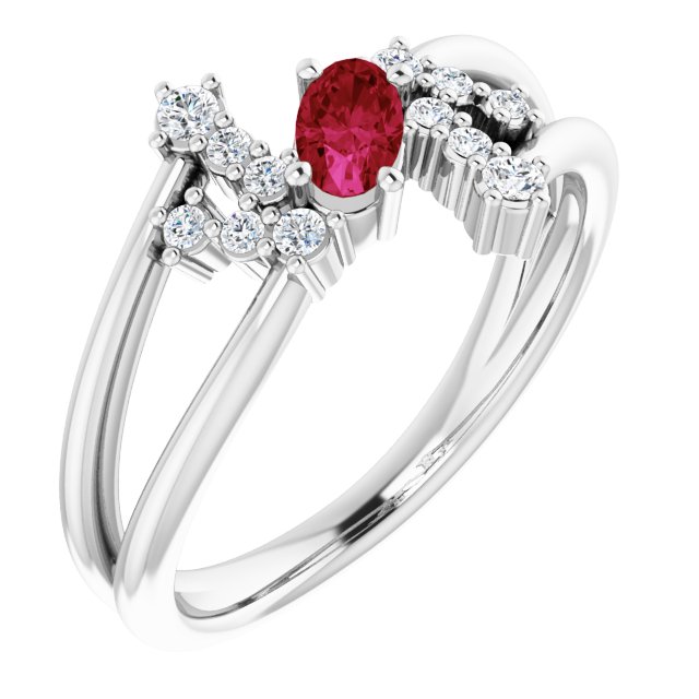Oval Ruby Accented Ring with Diamond Accents in White Gold
