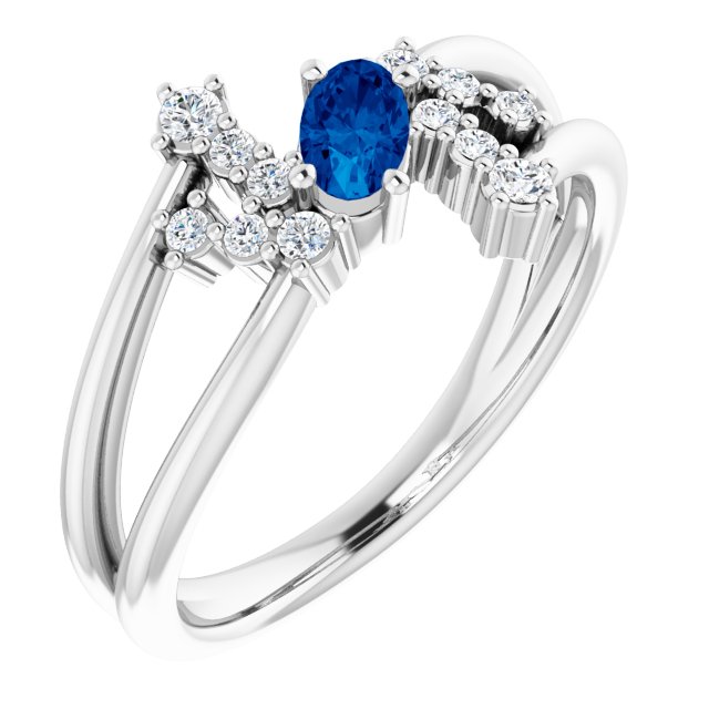 Oval Blue Sapphire Accented Ring with Diamond Accents in Platinum