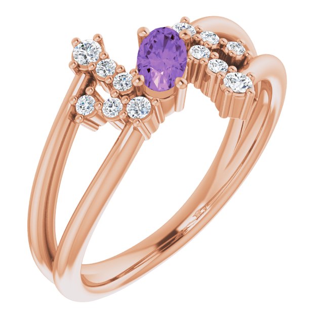 Oval Amethyst Accented Ring with Diamond Accents in Rose Gold
