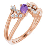 Oval Amethyst Accented Ring with Diamond Accents in Rose Gold