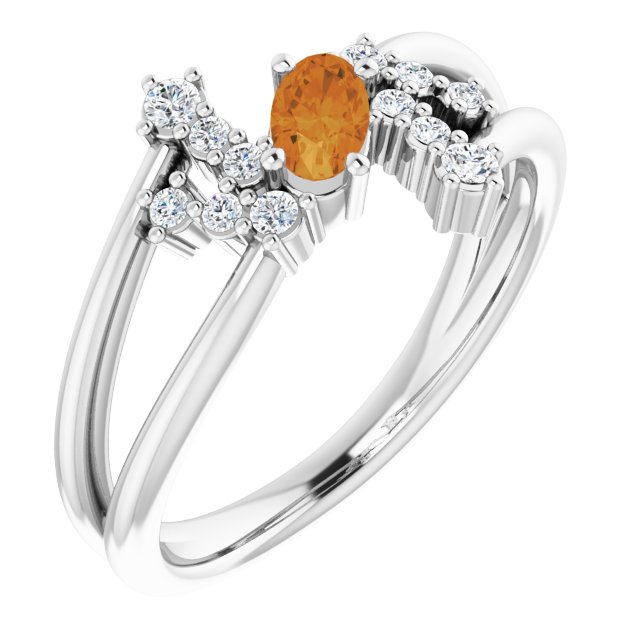 Oval Citrine Accented Ring with Diamond Accents in White Gold