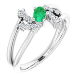 Oval Emerald Accented Ring with Diamond Accents in Platinum