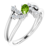 Oval Peridot Accented Ring with Diamond Accents in White Gold