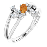 Oval Citrine Accented Ring with Diamond Accents in Platinum