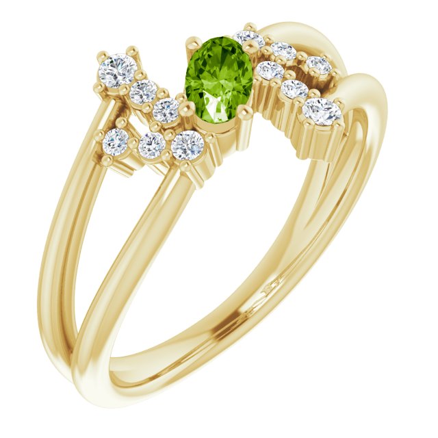 Oval Peridot Accented Ring with Diamond Accents in Yellow Gold