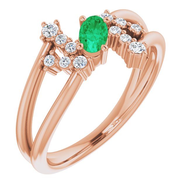 Oval Emerald Accented Ring with Diamond Accents in Rose Gold