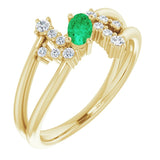 Oval Emerald Accented Ring with Diamond Accents in Yellow Gold