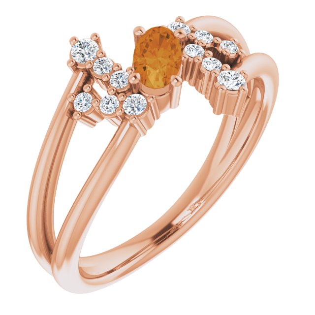 Oval Citrine Accented Ring with Diamond Accents in Rose Gold