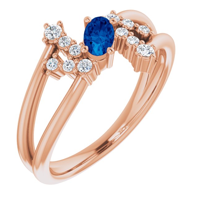 Oval Blue Sapphire Accented Ring with Diamond Accents in Rose Gold