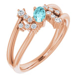 Oval Blue Zircon Accented Ring with Diamond Accents in Rose Gold