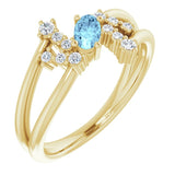 Oval Aquamarine Accented Ring with Diamond Accents in Yellow Gold