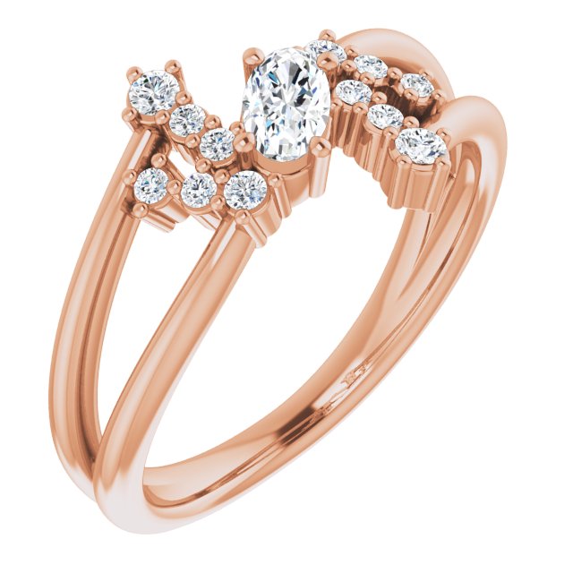 Oval White Sapphire & Diamond Accented Ring in Rose Gold