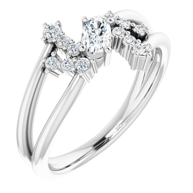 Oval White Sapphire & Diamond Accented Ring in White Gold