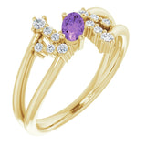 Oval Amethyst Accented Ring with Diamond Accents in Yellow Gold