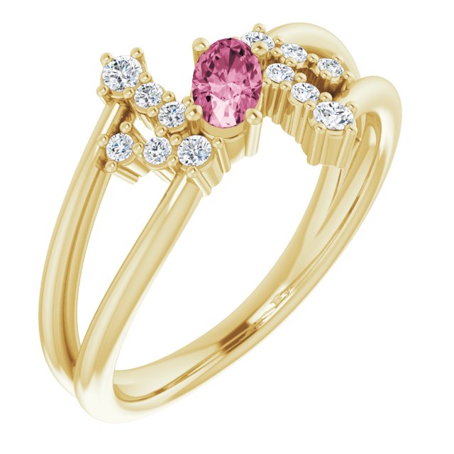 Oval Pink Tourmaline & Diamond Accented Ring in Yellow Gold