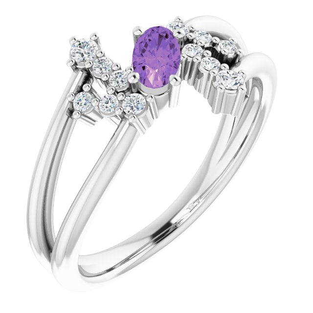 Oval Amethyst Accented Ring with Diamond Accents in White Gold