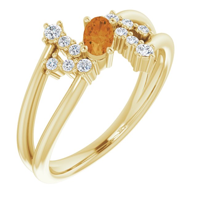 Oval Citrine Accented Ring with Diamond Accents in Yellow Gold