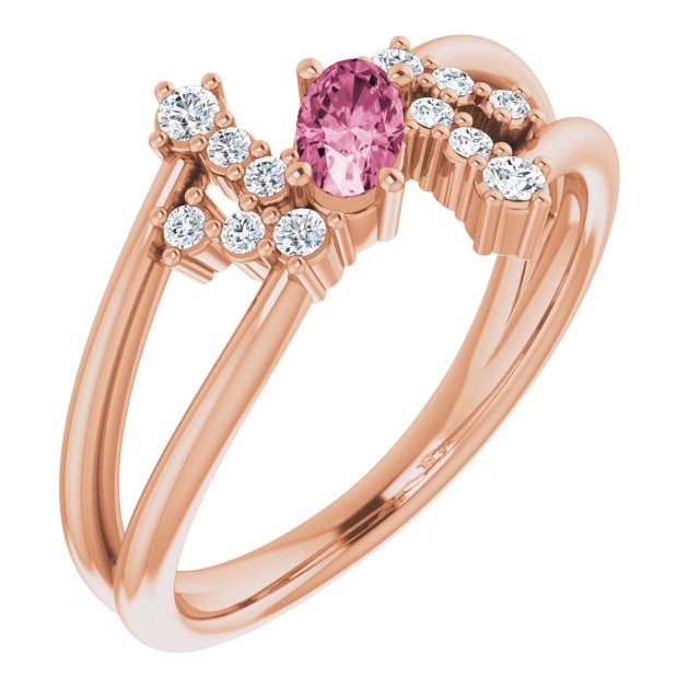 Oval Pink Tourmaline & Diamond Accented Ring in Rose Gold