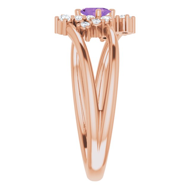 Oval Amethyst Accented Ring with Diamond Accents in Rose Gold