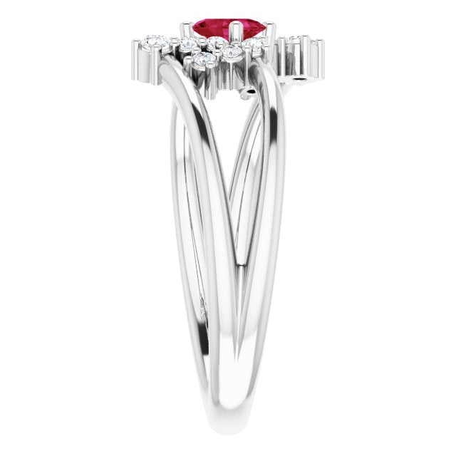 Oval Ruby Accented Ring with Diamond Accents in Platinum