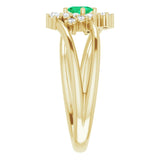 Oval Emerald Accented Ring with Diamond Accents in Yellow Gold