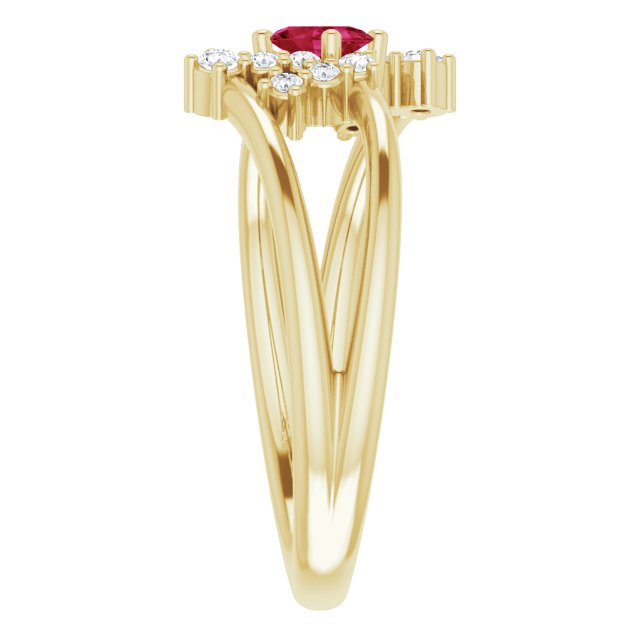 Oval Ruby Accented Ring with Diamond Accents in Yellow Gold