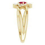 Oval Ruby Accented Ring with Diamond Accents in Yellow Gold
